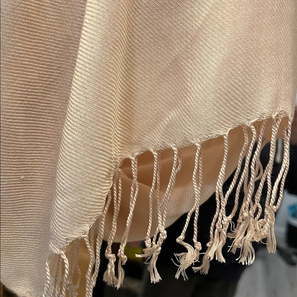 L.L. Bean Tan Dress Scarf with Fringe